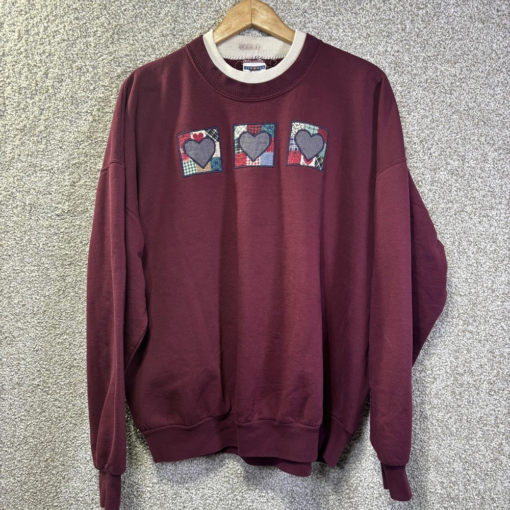 Jerzees Sweatshirt Mens 3XL Red Heart Patchwork Graphic Fleece Pullover Crewneck